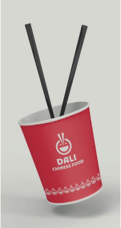 DALI Chinese Food red cup with chopsticks